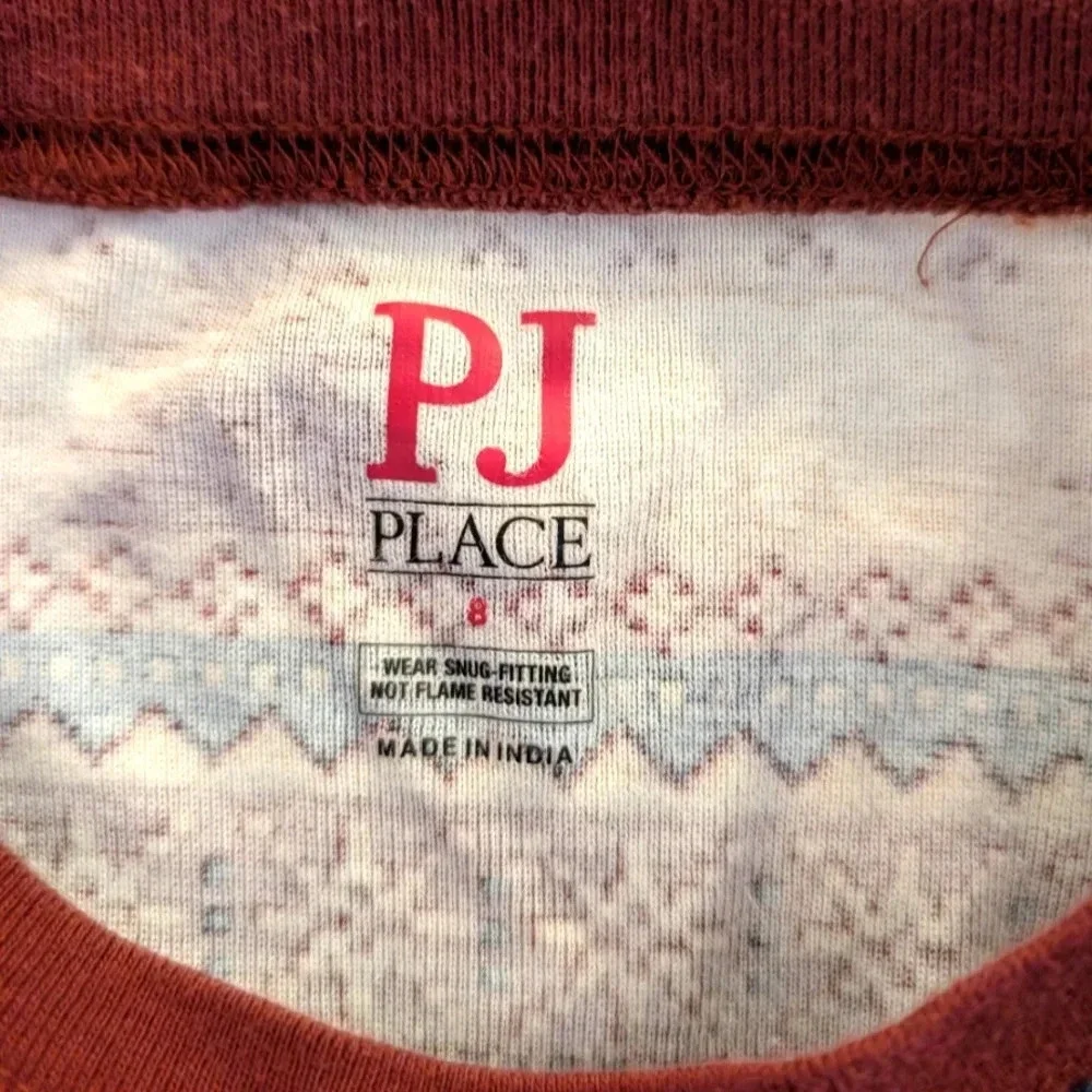 PJ Children's Place Bear Fairisle Snug Fit Cotton Pajamas Tan Kids Size 8